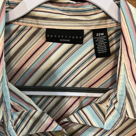 Plus Size Pleated Button Down Striped Blues and Colors Blouse Size 22W - Picture 5 of 9